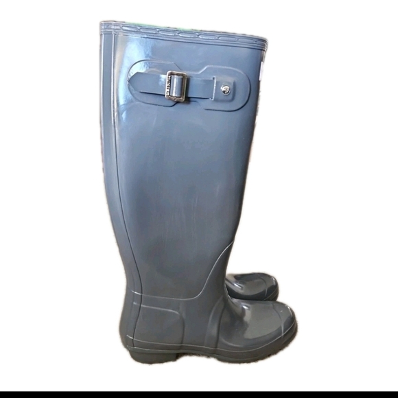 Hunter Womens Gray Original Tall Gloss Rain Boots Waterproof Stylish Boot 9 - Picture 4 of 13